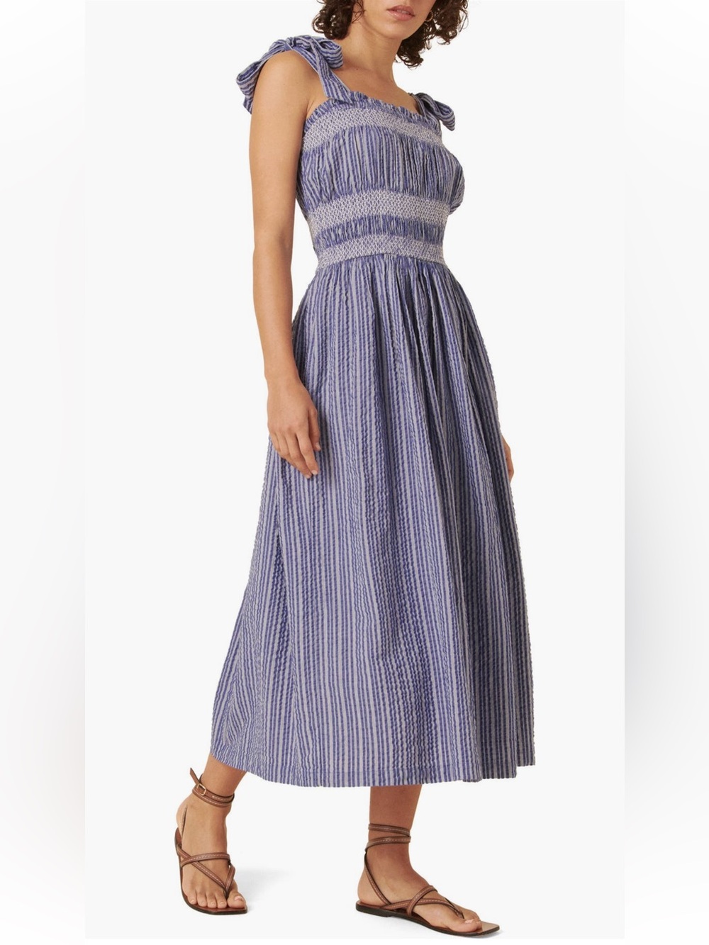 Nobody's Child Marissa Stripe Organic Cotton Midi Sundress smocked dress 8 NWT